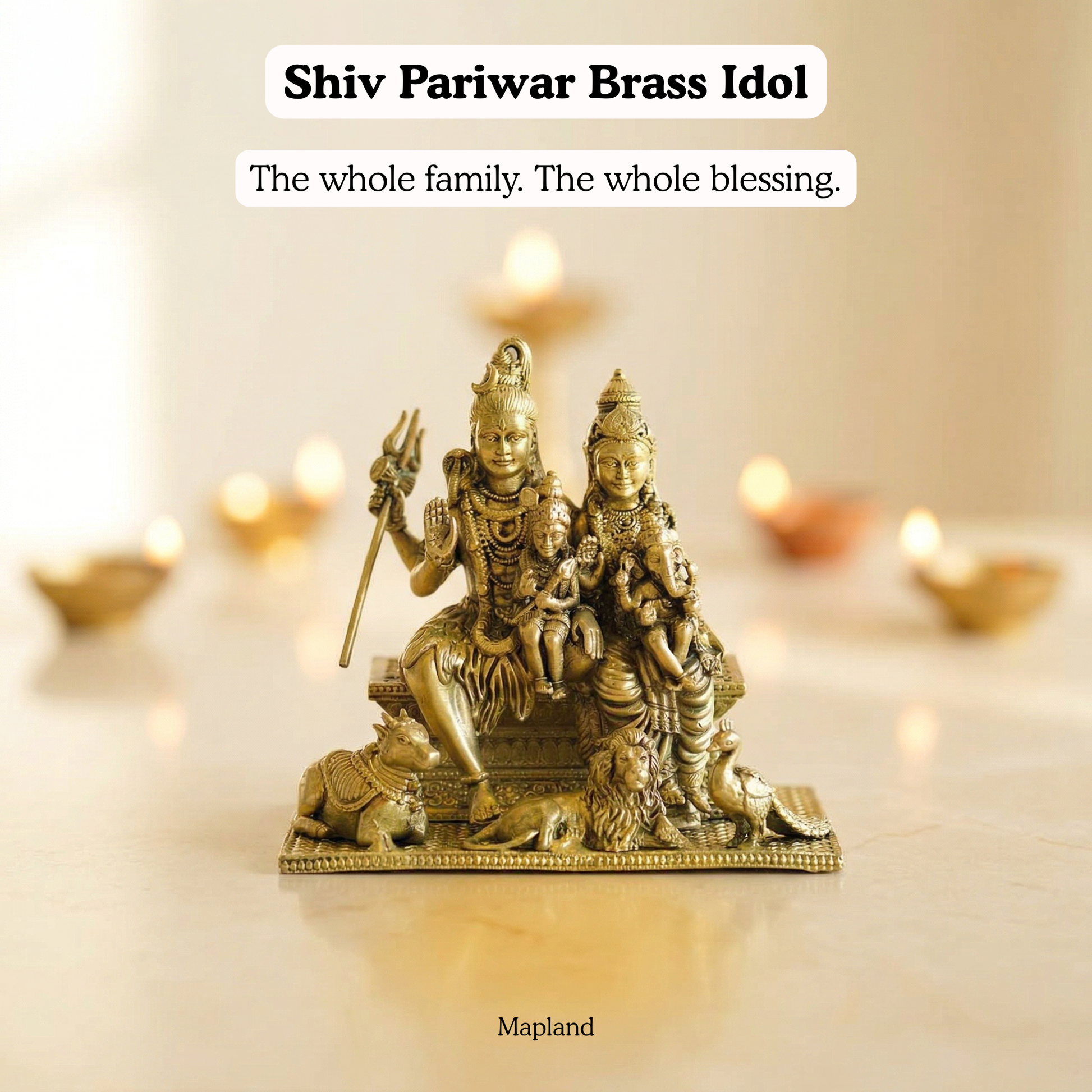Shiv Pariwar brass figurine side view Shiva Parvati Kartikeya | Mapland
