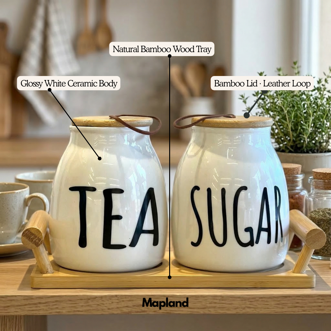 Ceramic Tea & Sugar Organizer Set — top view — handmade artisan home decor | Mapland