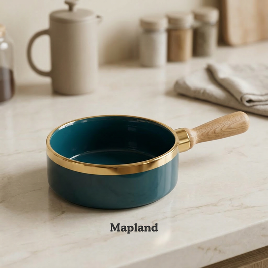 Midnight Teal Enamel Serving Bowl with Gold Rim