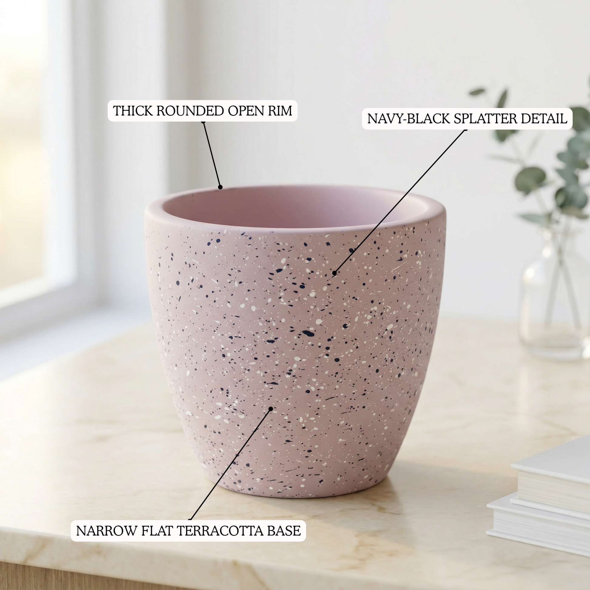 Speckle Terracotta Planter handmade ceramic planter — top view, Indian artisan craft | Mapland
