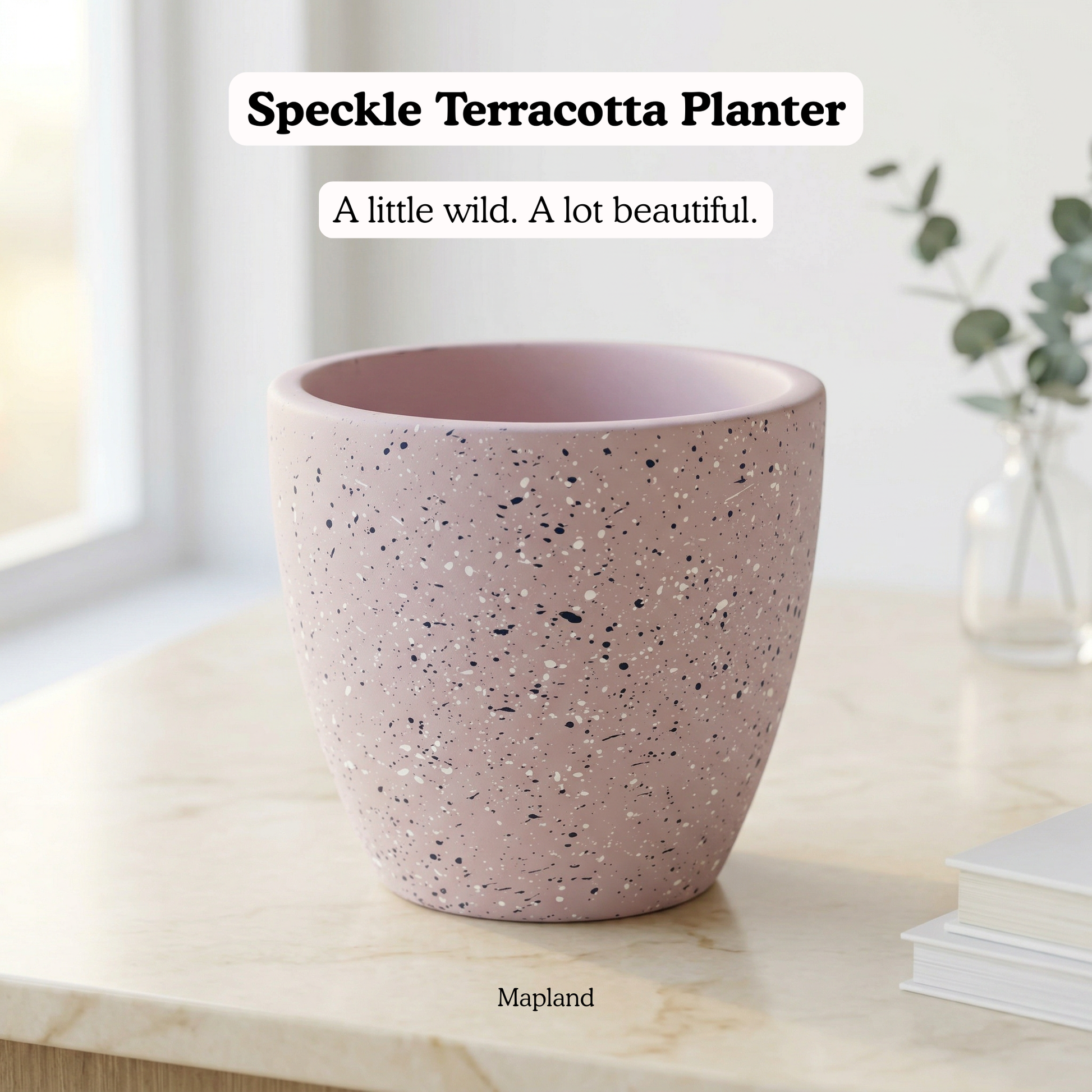 Speckle Terracotta Planter handmade ceramic planter — side view, Indian artisan craft | Mapland