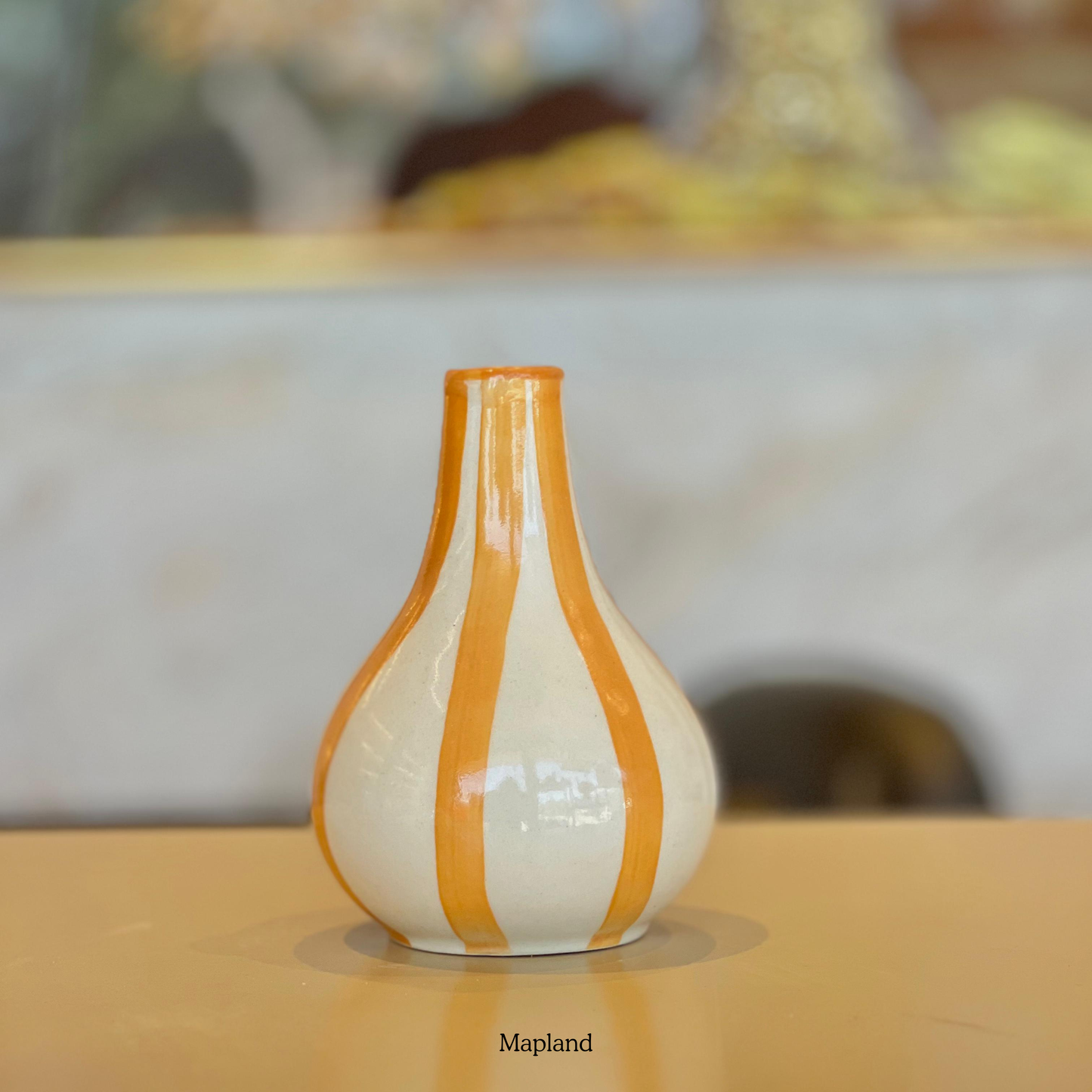 Stripe Gourd Vase handmade ceramic vase — top view, Indian artisan craft | Mapland