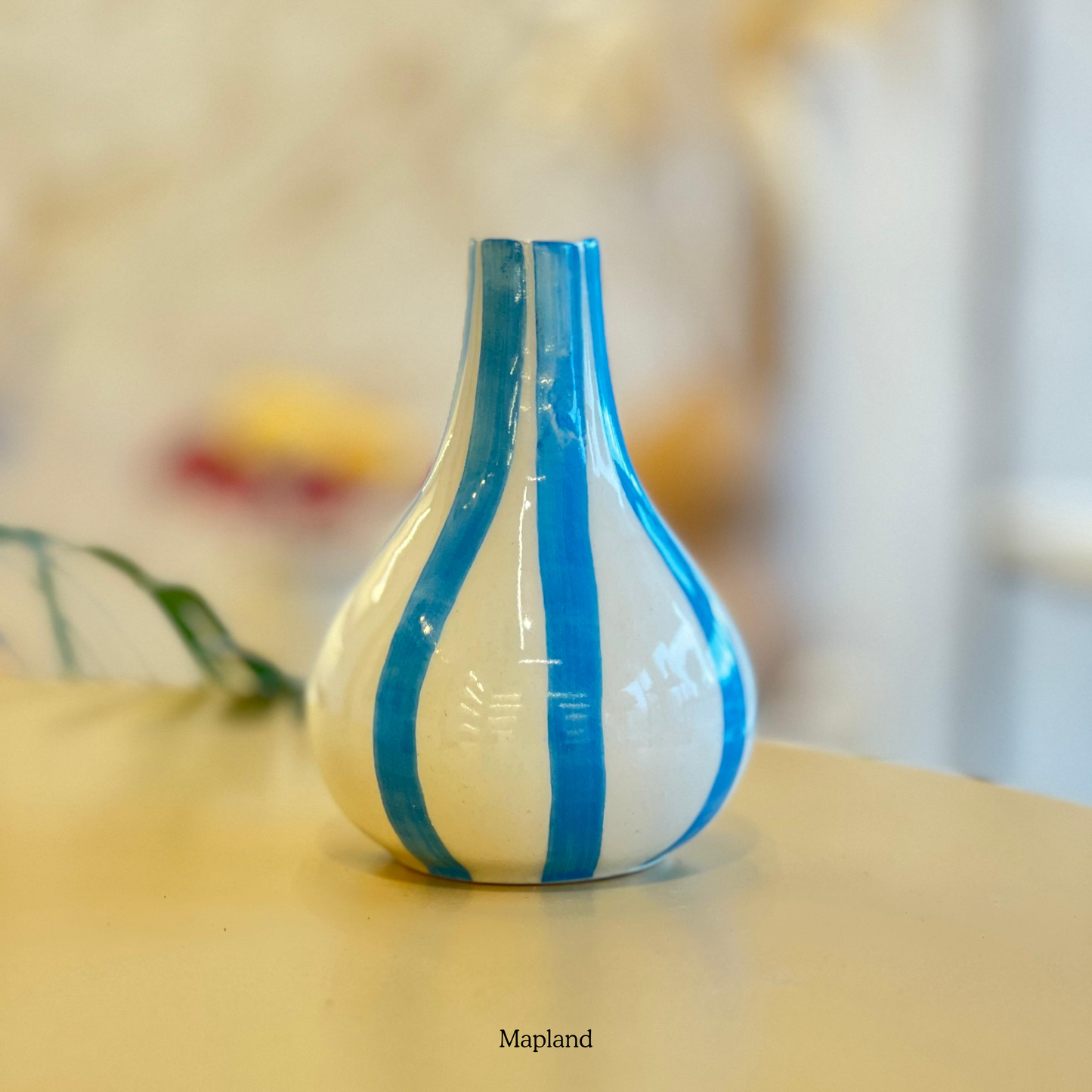 Stripe Gourd Vase handmade ceramic vase — front view, Indian artisan craft | Mapland
