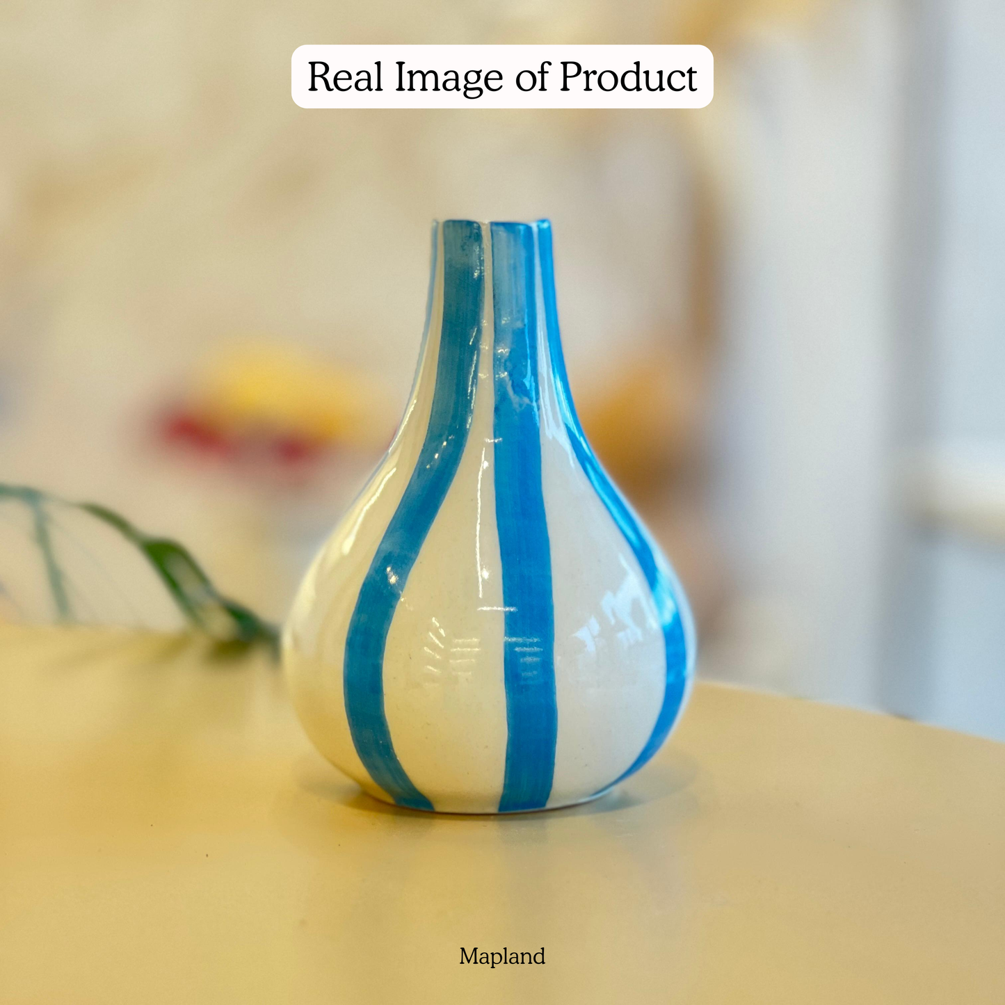 Stripe Gourd Vase handmade ceramic vase — side view, Indian artisan craft | Mapland