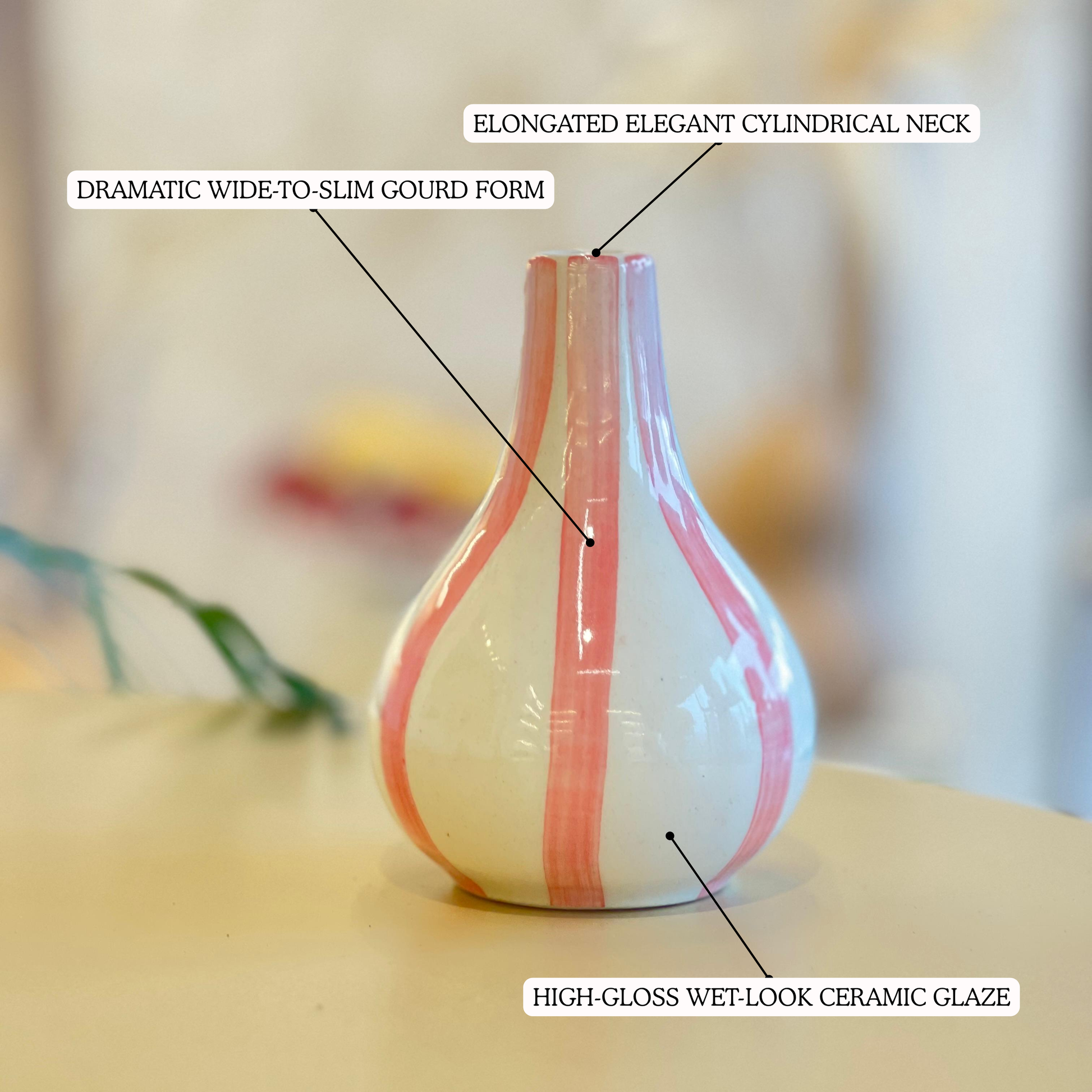 Stripe Gourd Vase handmade ceramic vase — top view, Indian artisan craft | Mapland