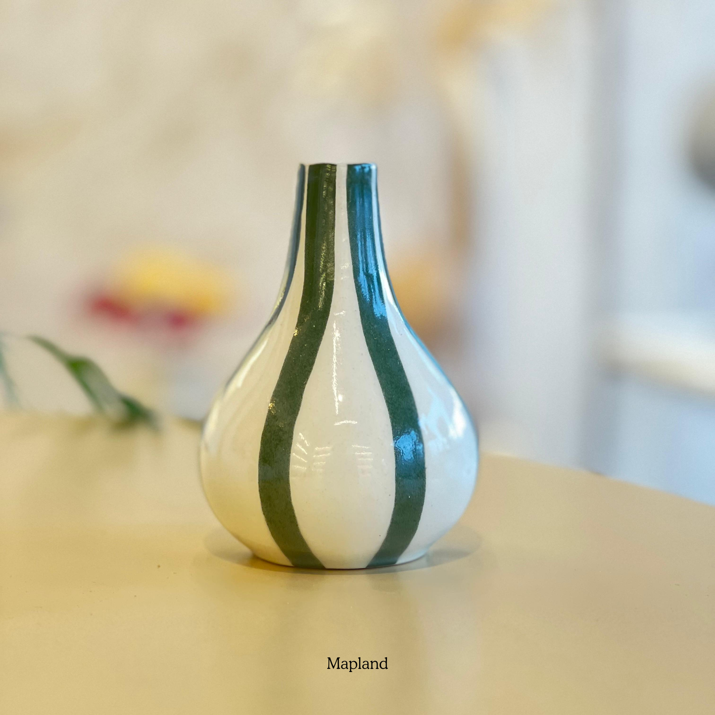 Stripe Gourd Vase handmade ceramic vase — lifestyle view, Indian artisan craft | Mapland