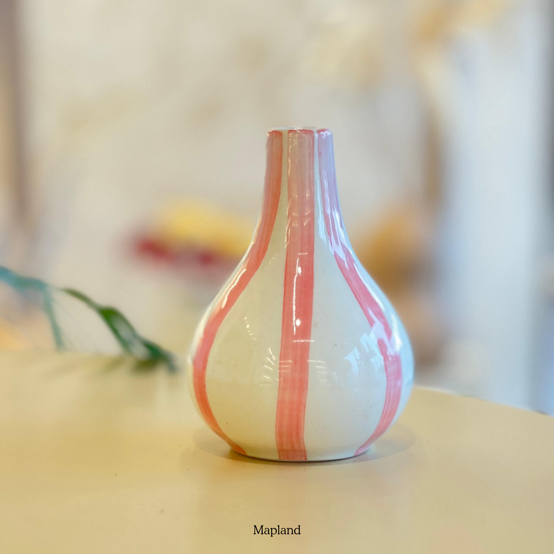 Stripe-patterned gourd-shaped handmade ceramic vase | Mapland Design Studio