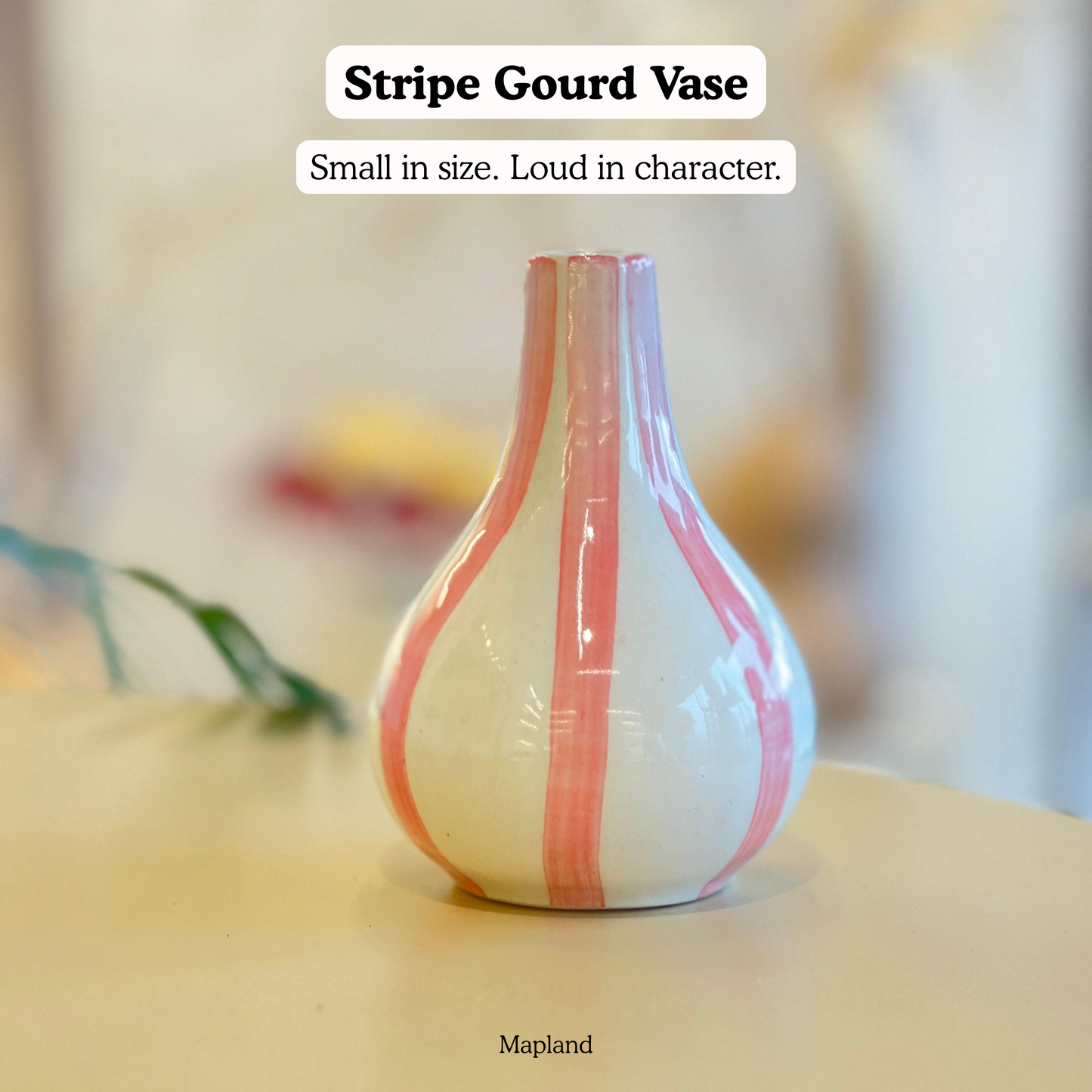 Stripe Gourd Vase handmade ceramic vase — side view, Indian artisan craft | Mapland