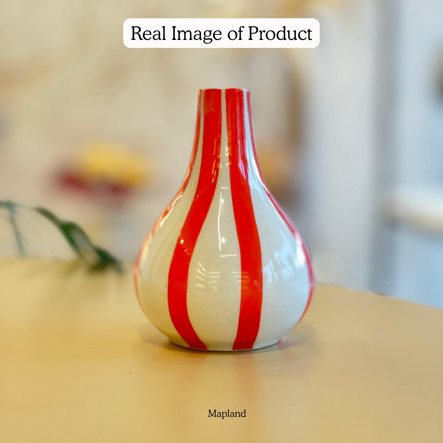 Stripe Gourd Vase handmade ceramic vase — side view, Indian artisan craft | Mapland