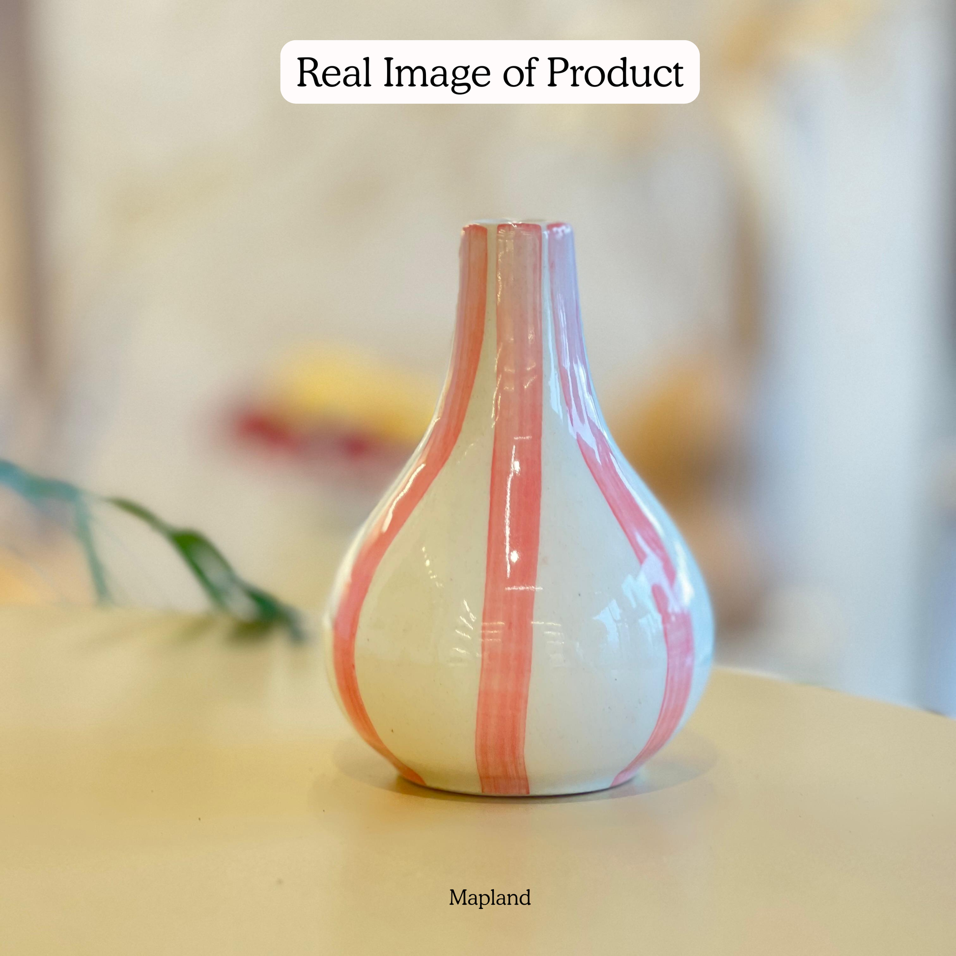 Stripe Gourd Vase handmade ceramic vase — lifestyle view, Indian artisan craft | Mapland