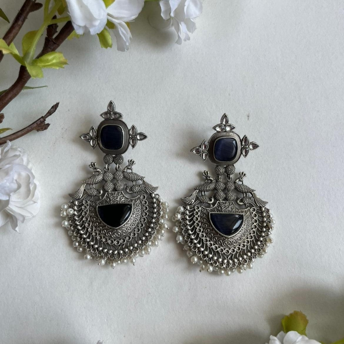 Suri Oxidized Earrings for Women – Ethnic Silver Imitation Jewery