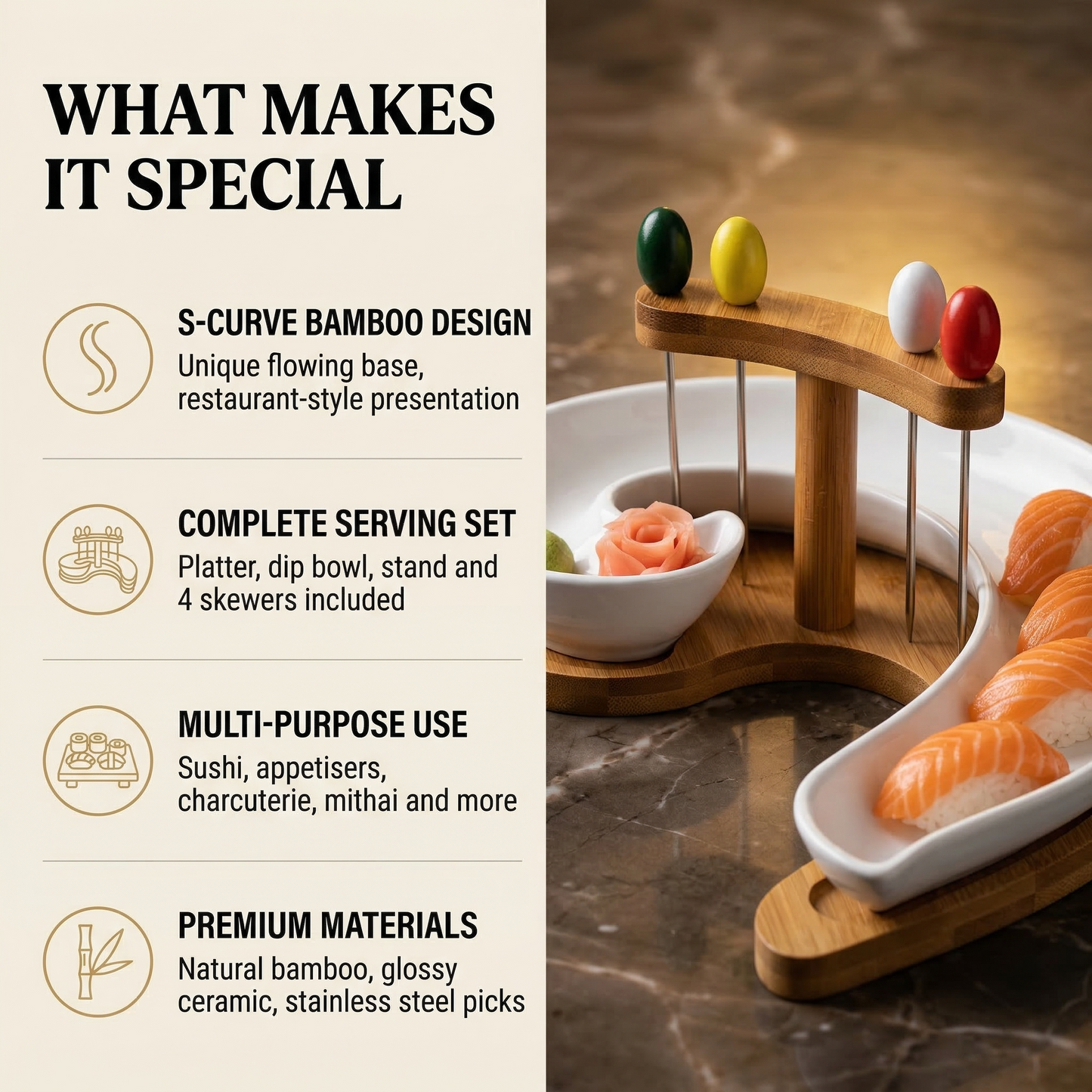 Kawa Bamboo Sushi Platter Set