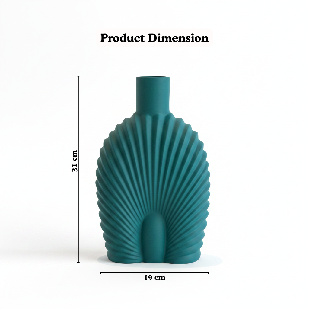 Tall Scallop Shell Ceramic Vase — Teal