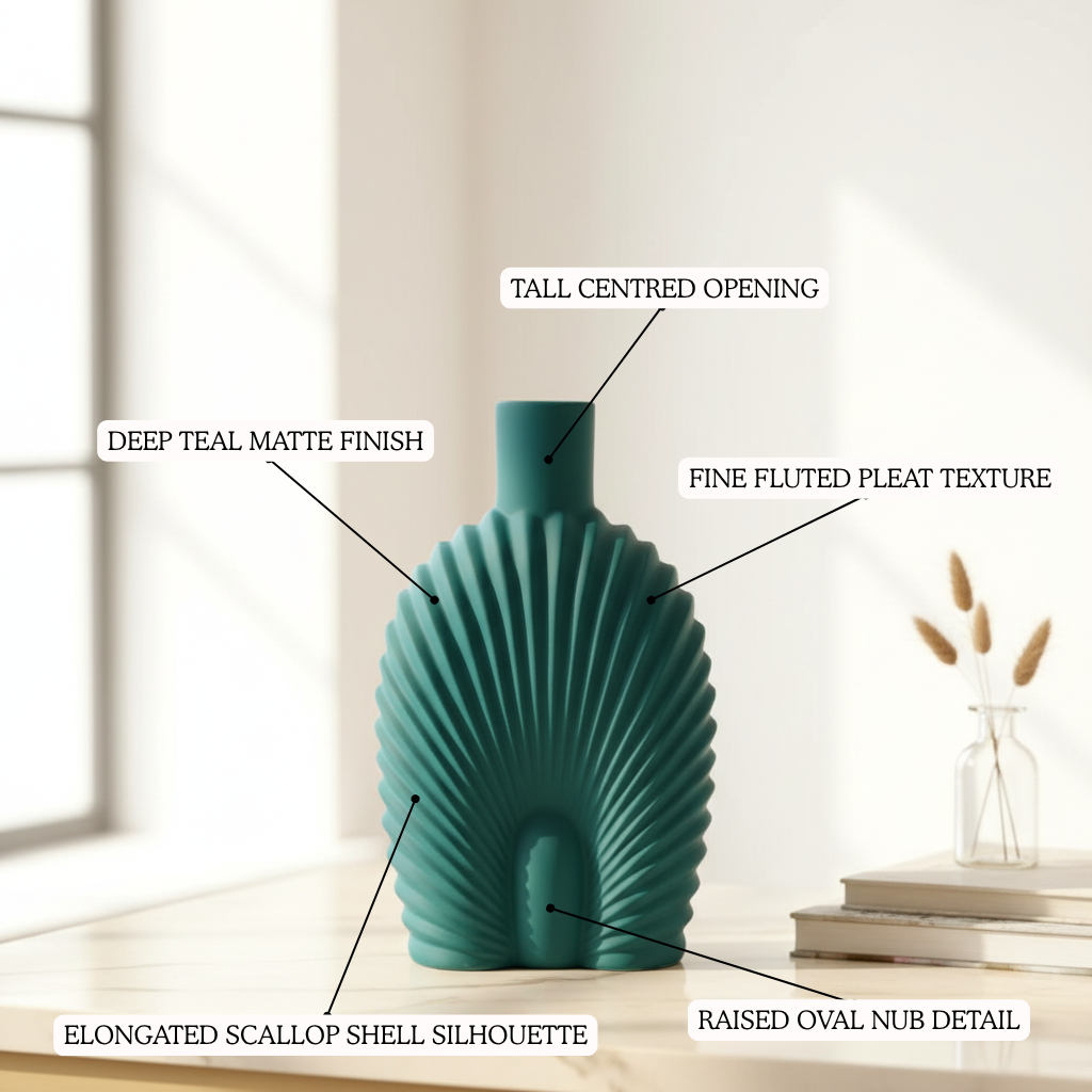 Tall Scallop Shell Ceramic Vase — Teal