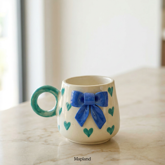 Teal Heart & Blue Bow Ceramic Mug - Mapland