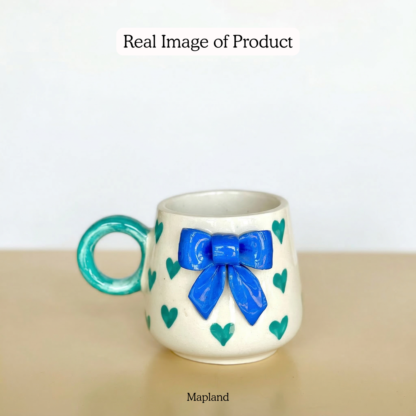 Teal Heart & Blue Bow Ceramic Mug - Mapland