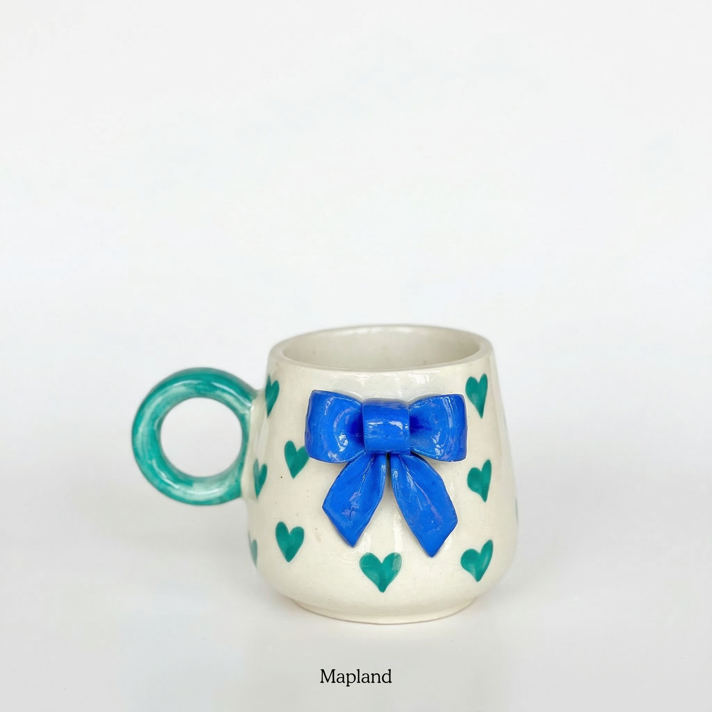 Teal Heart & Blue Bow Ceramic Mug - Mapland