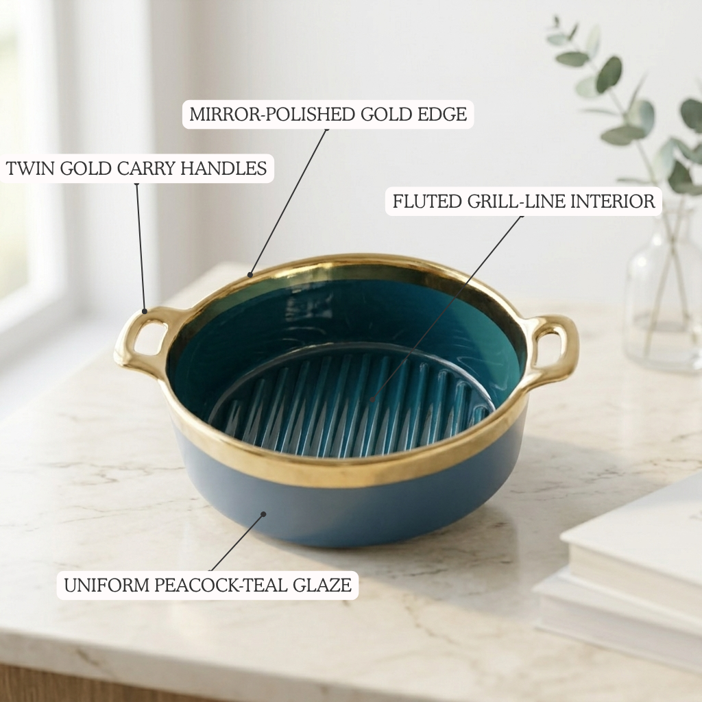 Teal & Gold Ceramic Serving Dish