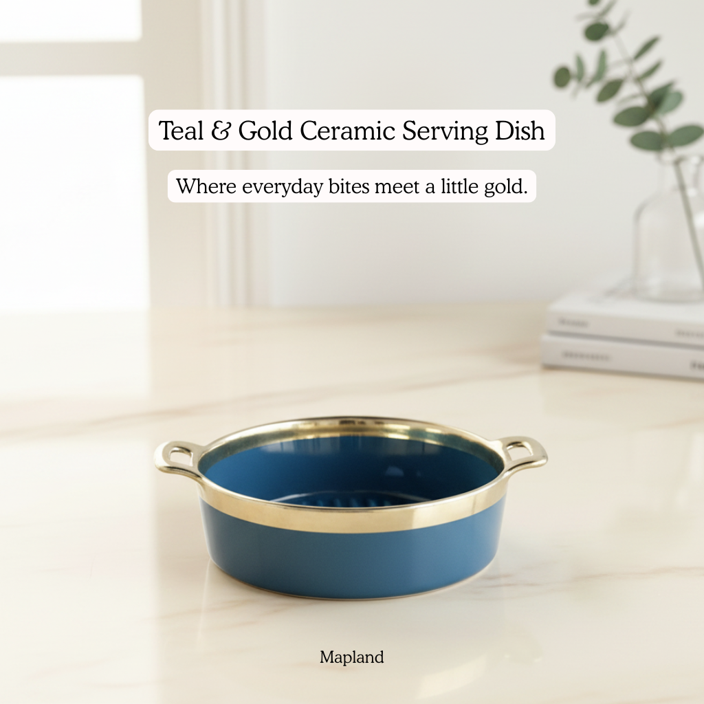 Teal & Gold Ceramic Serving Dish