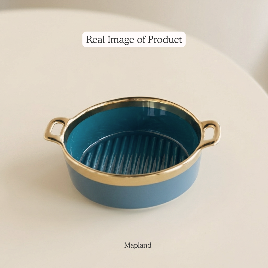 Teal & Gold Ceramic Serving Dish