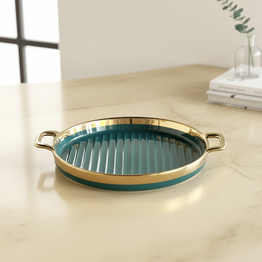 Gold-Rim Porcelain Serving Dish