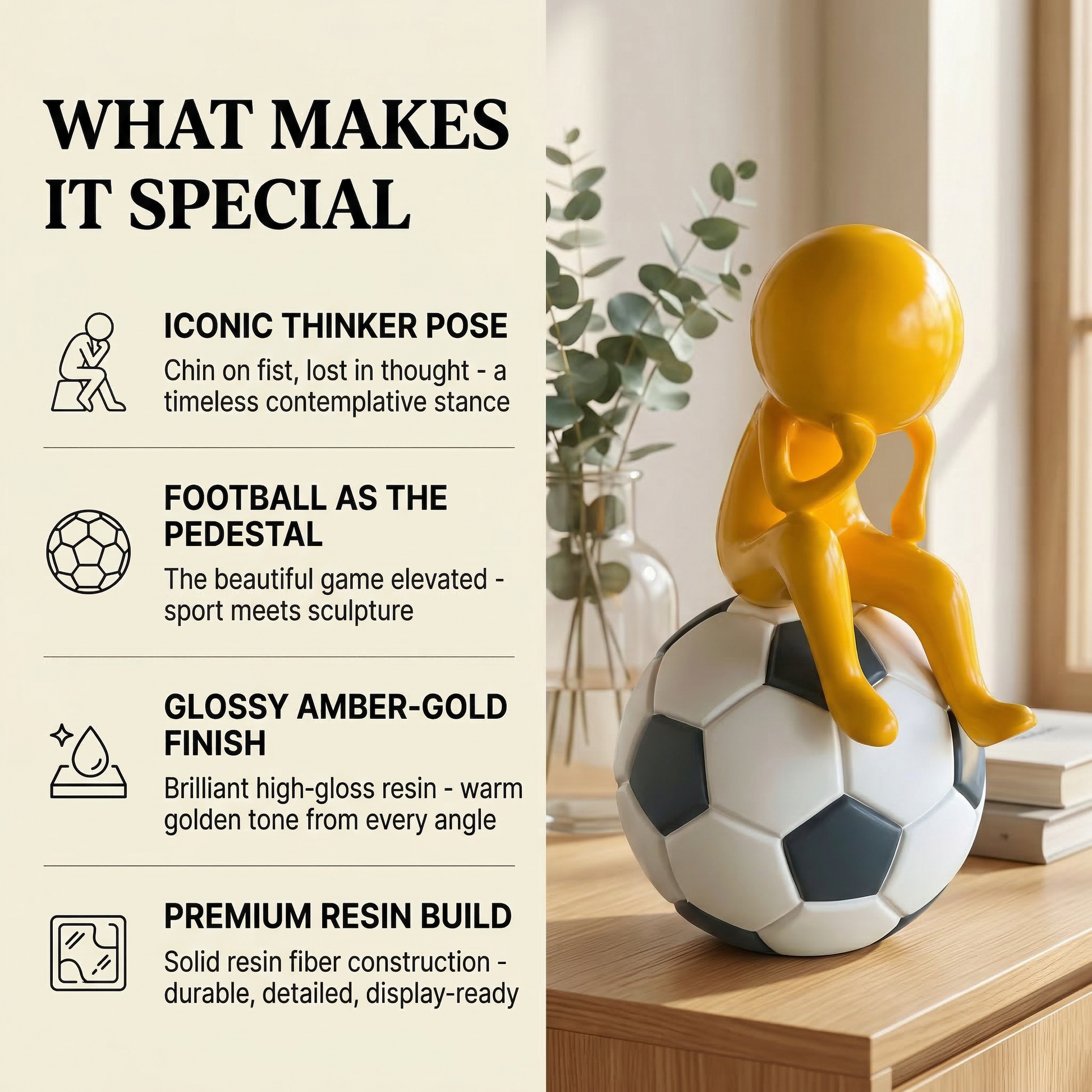 Soccer Thinker Figurine -- decorative figurine, home accent decor | Mapland