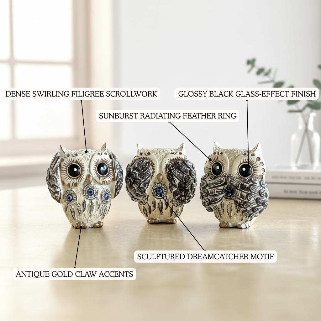 Three Wise Owls Resin Figurine Set
