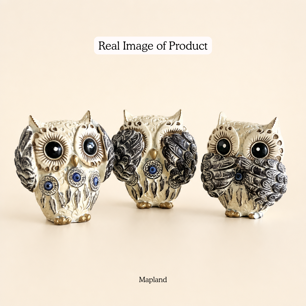 Three Wise Owls Resin Figurine Set