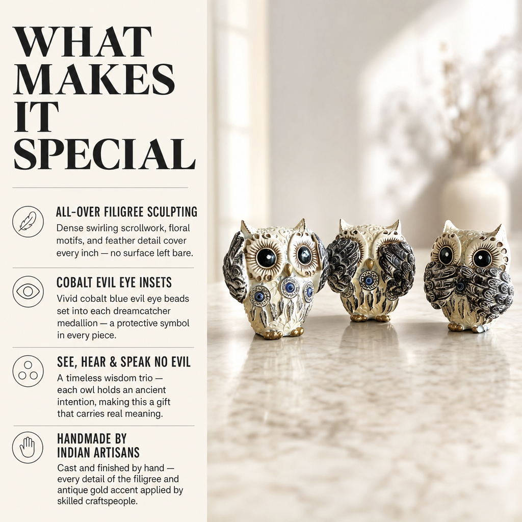 Three Wise Owls Resin Figurine Set
