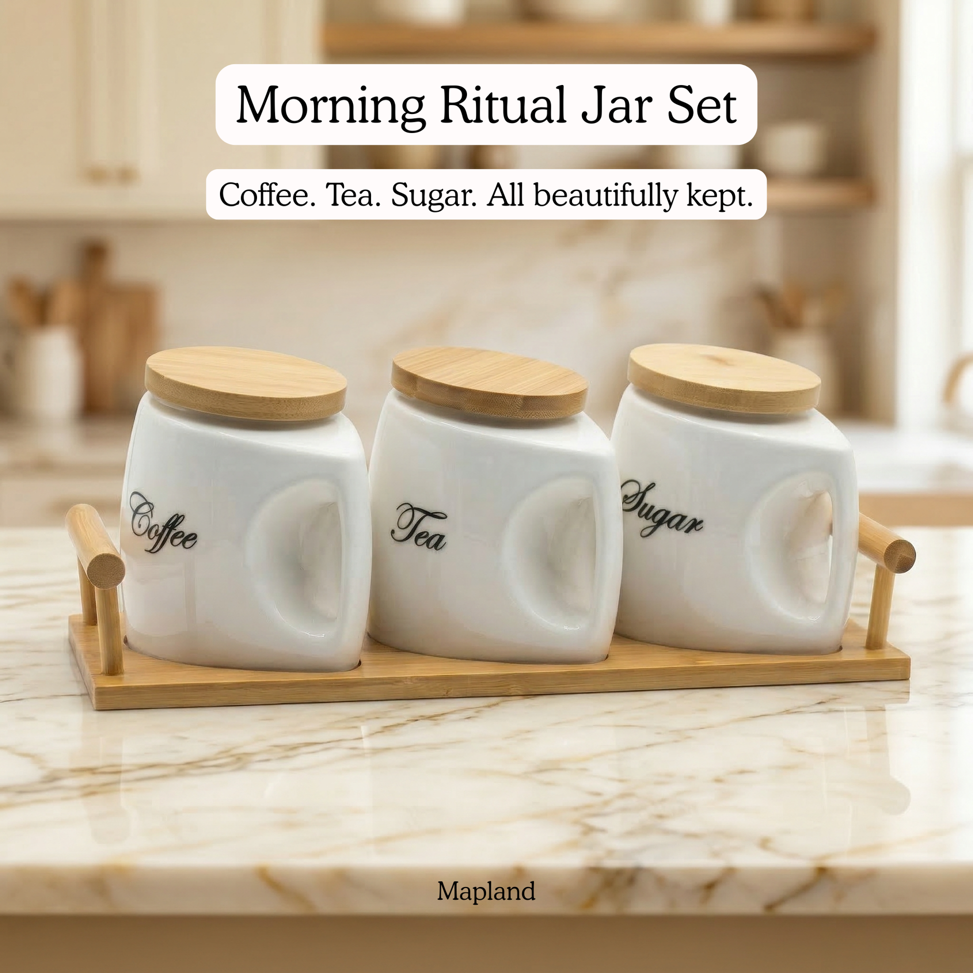 Trinity Ceramic Kitchen Jar Set — side view — handmade artisan home decor | Mapland