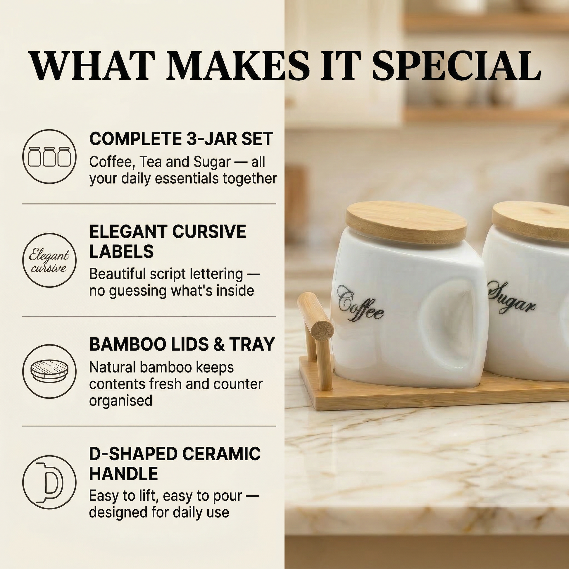 Trinity Ceramic Kitchen Jar Set — lifestyle view — handmade artisan home decor | Mapland