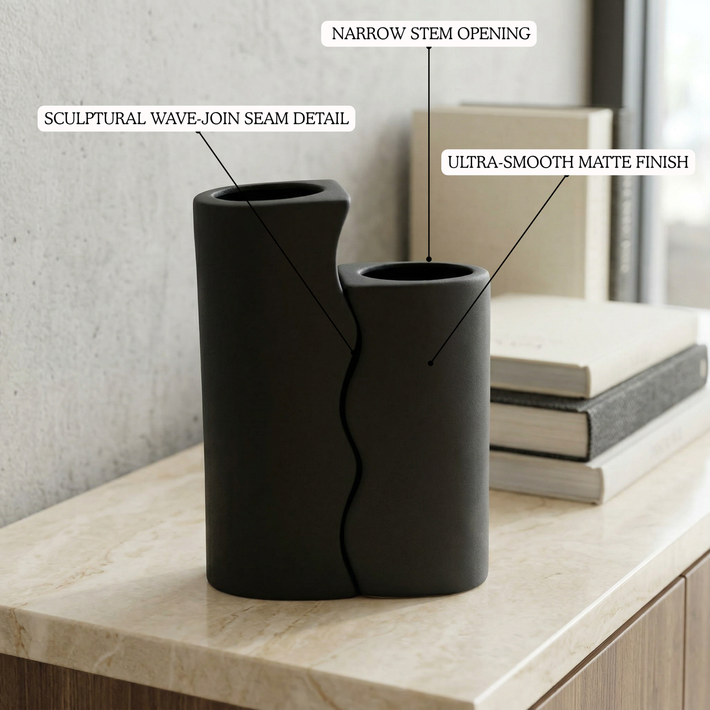 Twin Wave Vase handmade ceramic vase — top view, Indian artisan craft | Mapland
