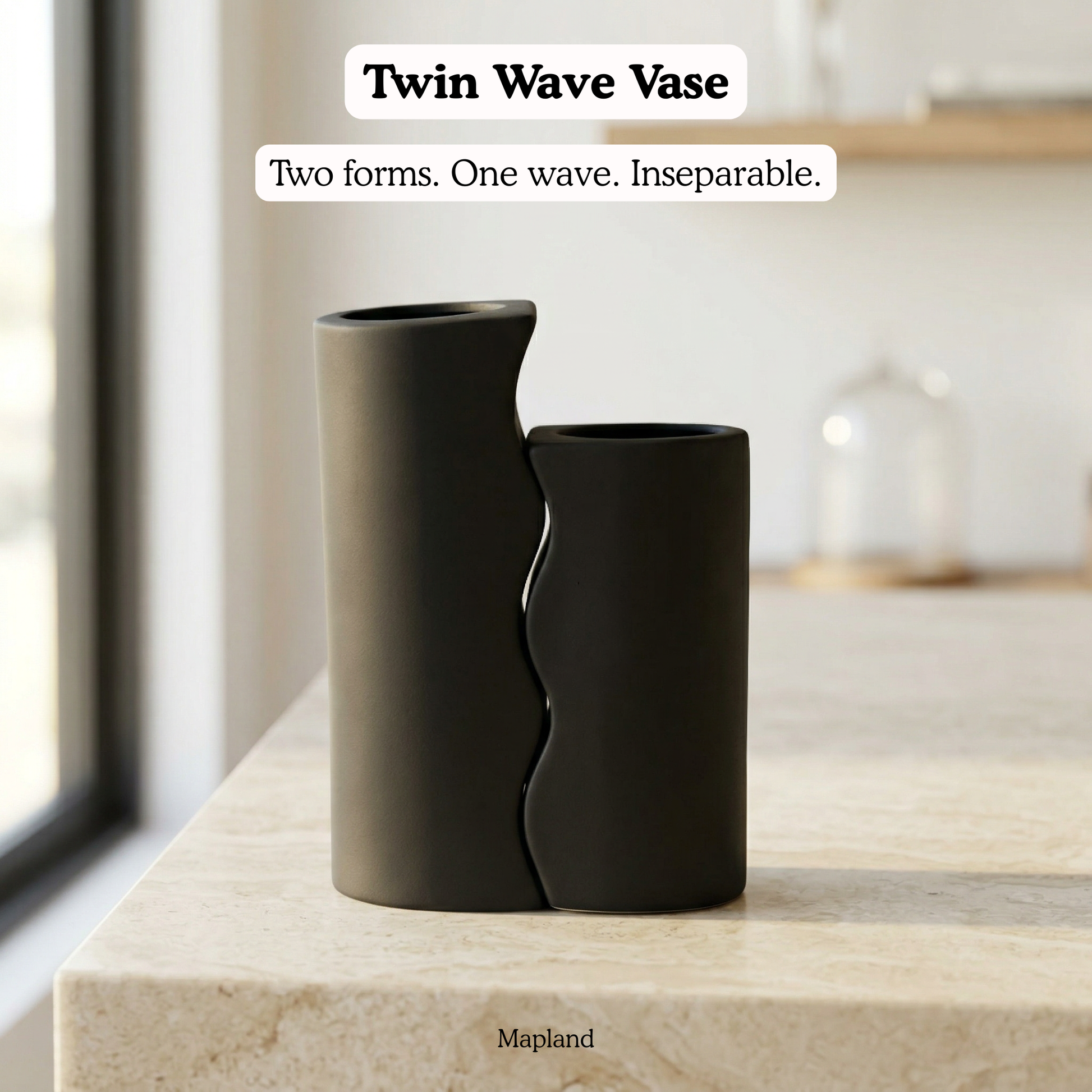 Twin Wave Vase handmade ceramic vase — side view, Indian artisan craft | Mapland