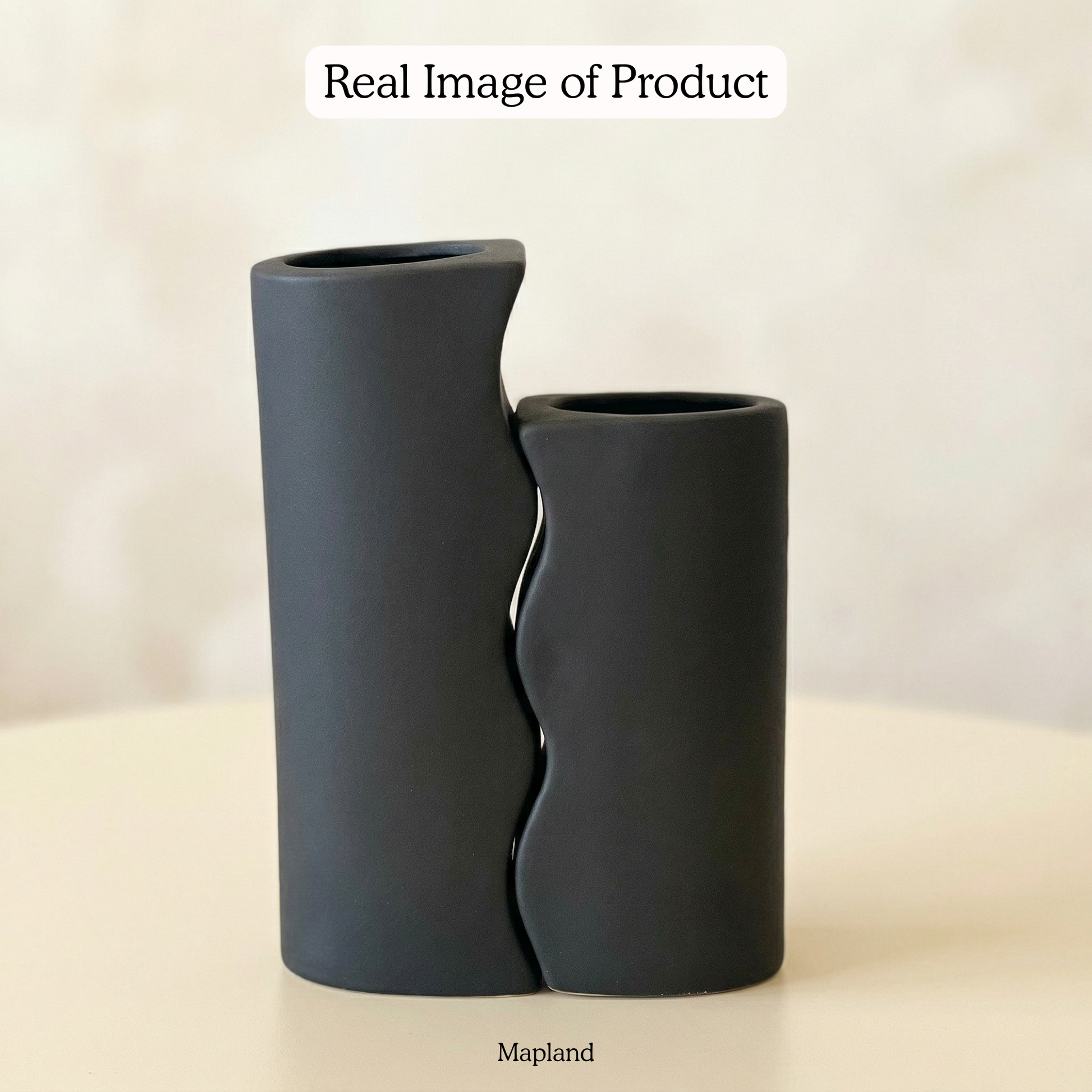 Twin Wave Vase handmade ceramic vase — front view, Indian artisan craft | Mapland