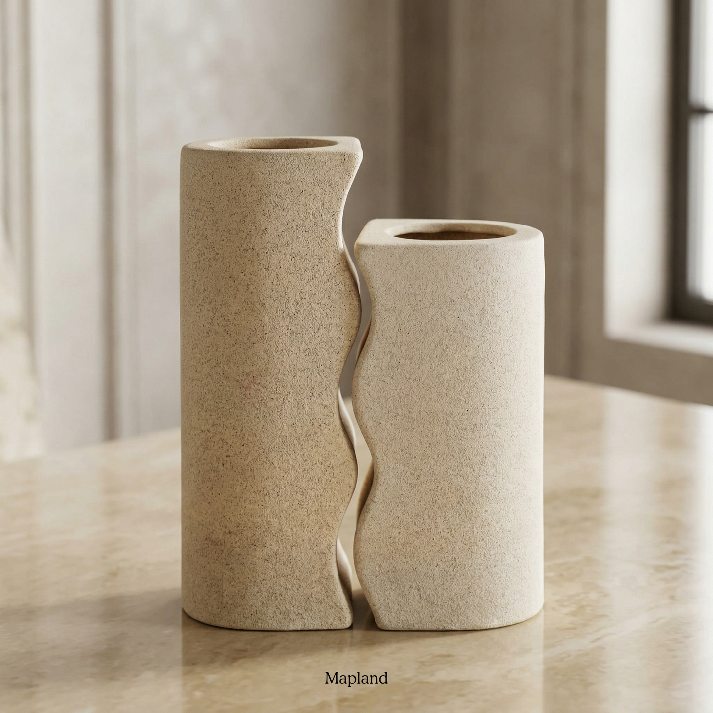 Twin Wave Vase handmade ceramic vase — angle view, Indian artisan craft | Mapland