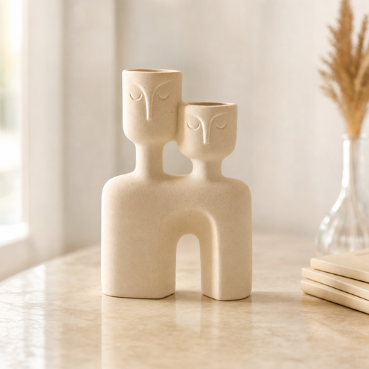 Two Figures ceramic vase sandy speckled sculptural design | Mapland