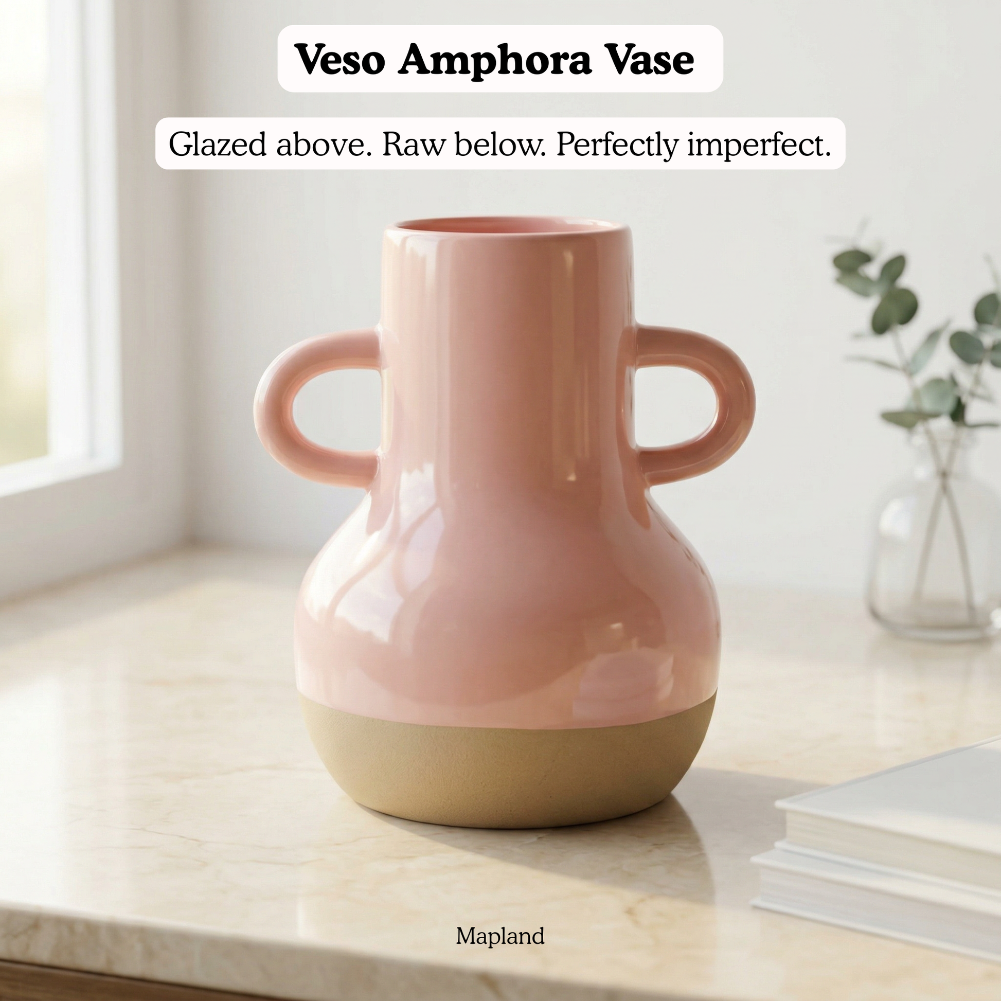 Veso Amphora Vase handmade ceramic vase — side view, Indian artisan craft | Mapland