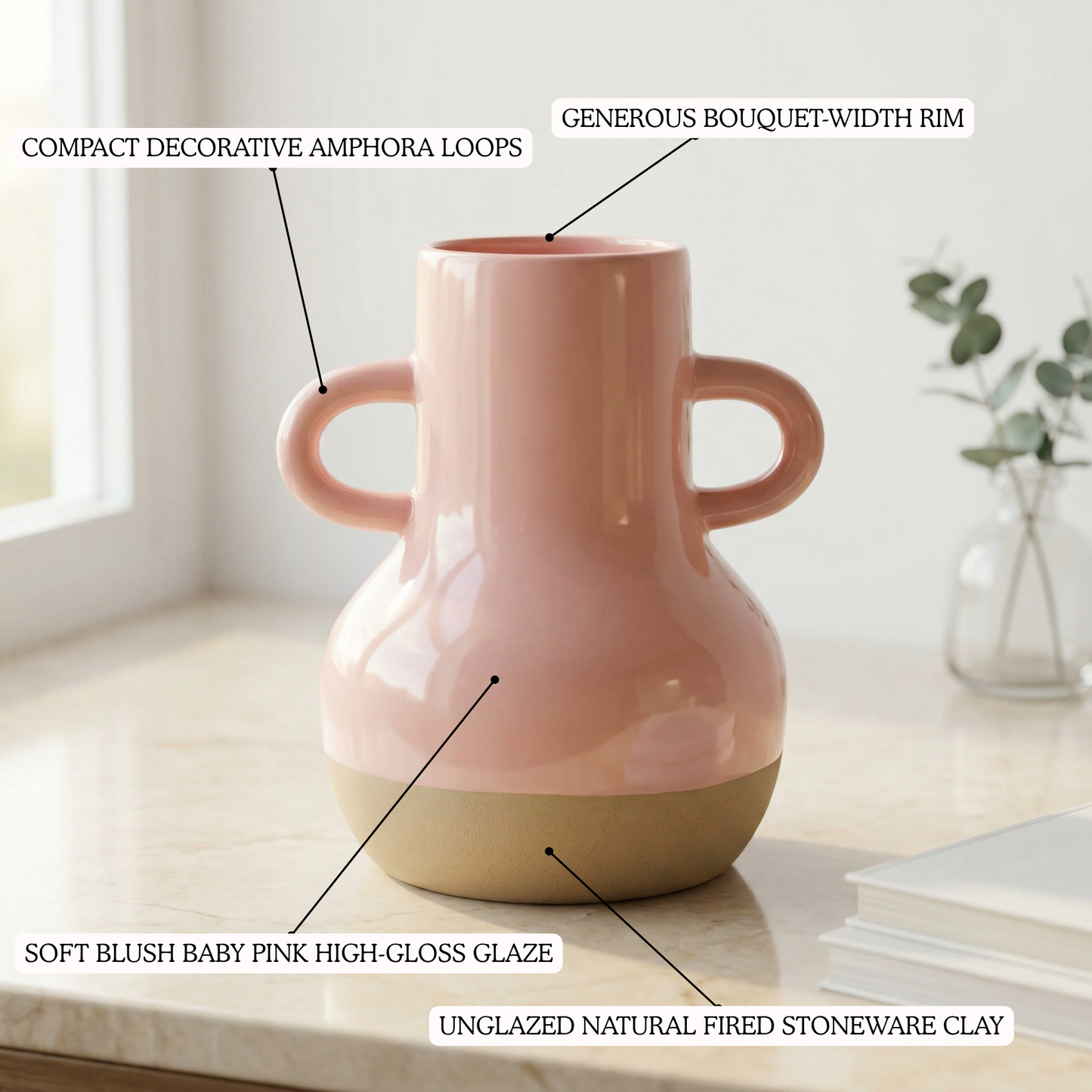 Veso Amphora Vase handmade ceramic vase — top view, Indian artisan craft | Mapland