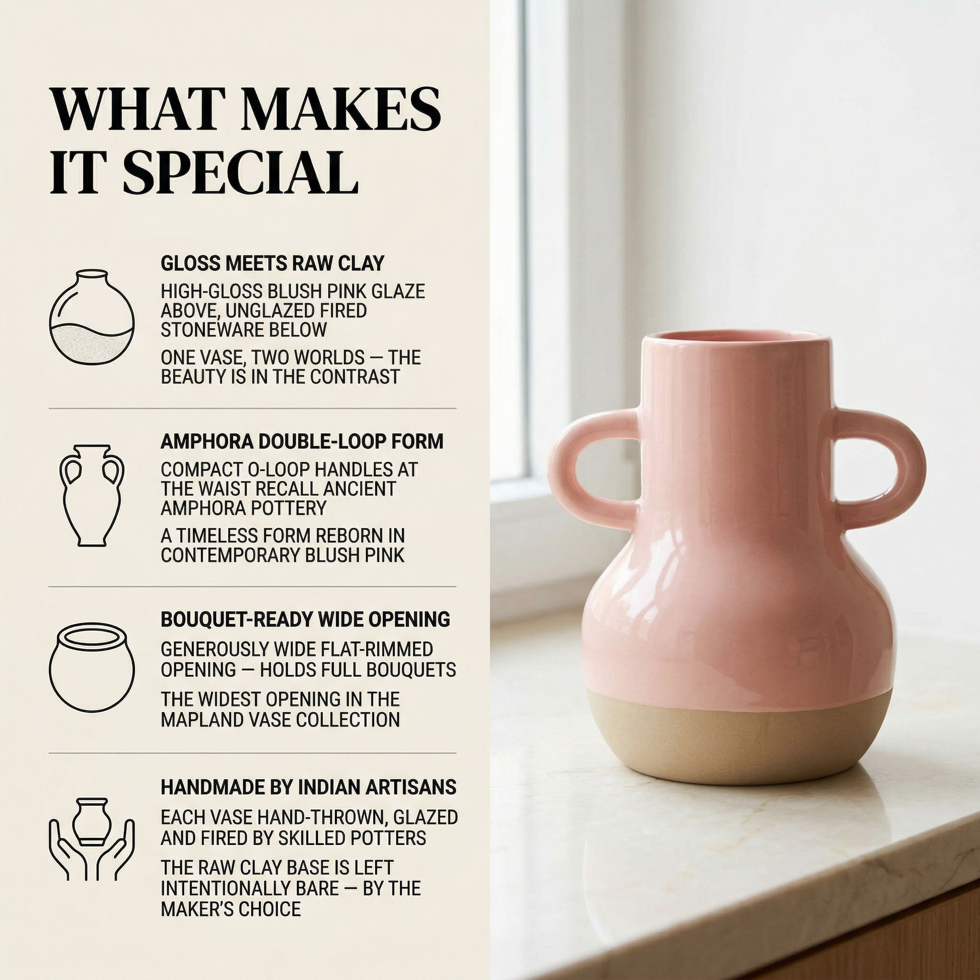 Veso Amphora Vase handmade ceramic vase — lifestyle view, Indian artisan craft | Mapland