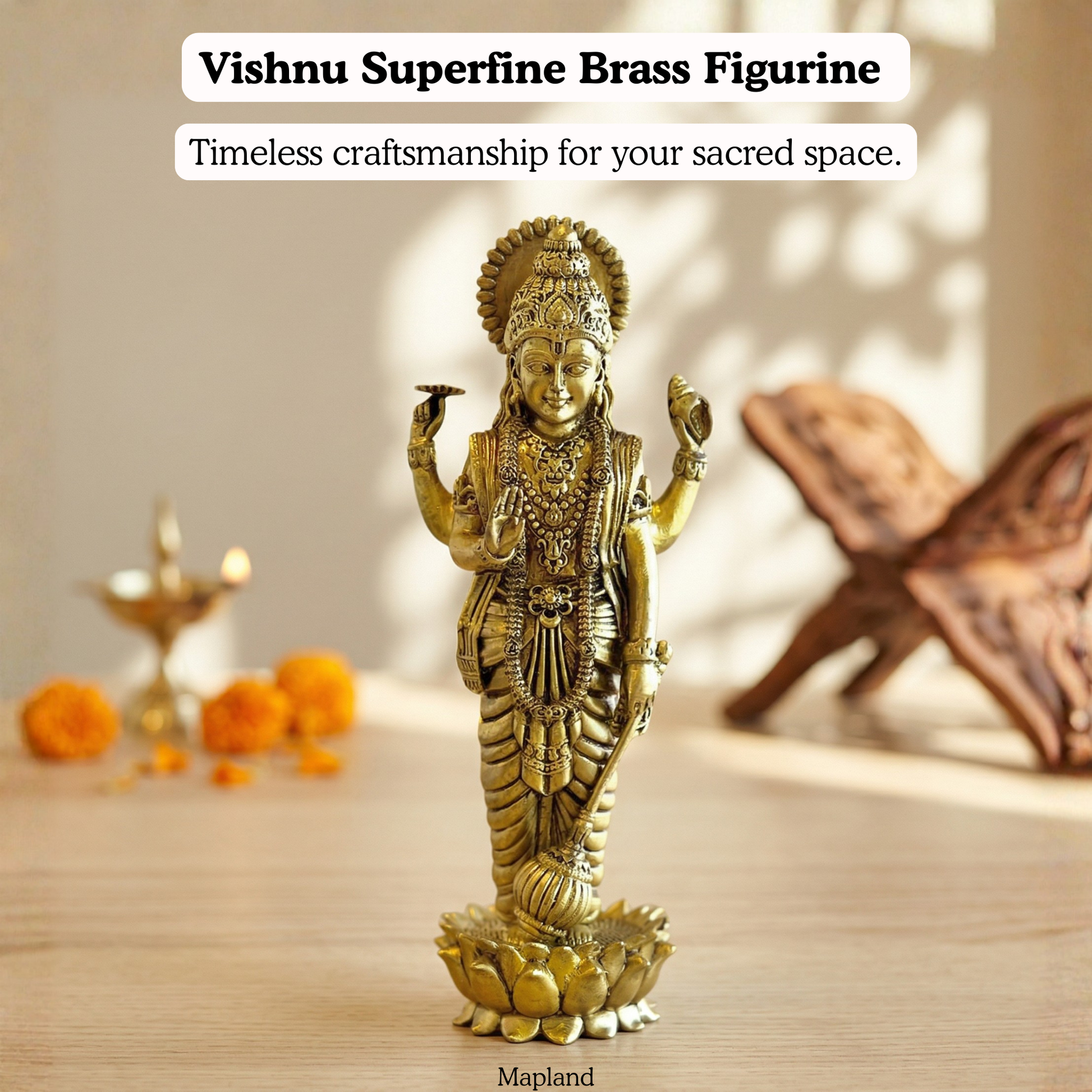 Brass Vishnu figurine side view four-armed chaturbhuj | Mapland