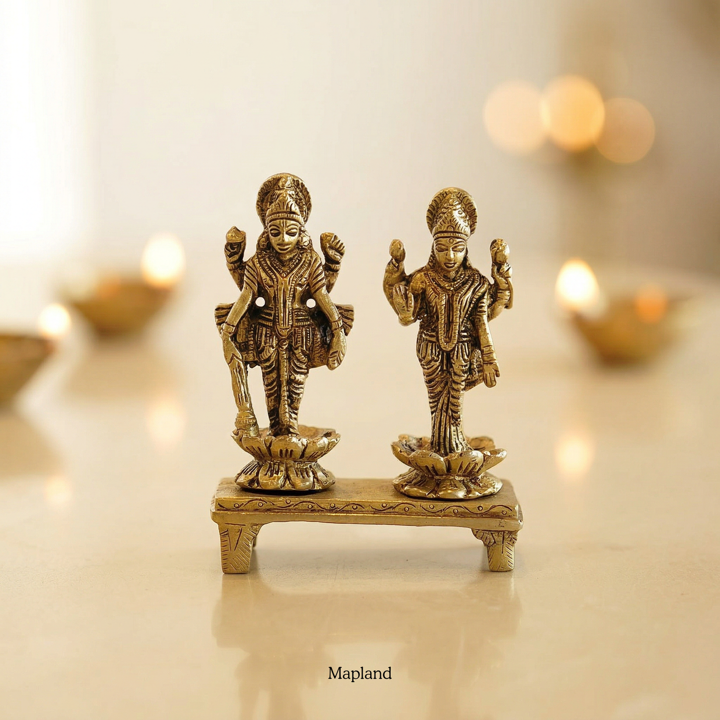 Brass Vishnu Lakshmi idol divine pair traditional chowki | Mapland
