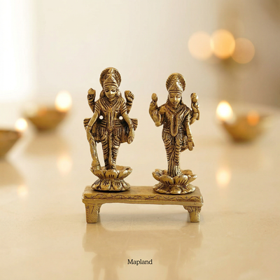 Brass Vishnu Lakshmi idol divine pair traditional chowki | Mapland