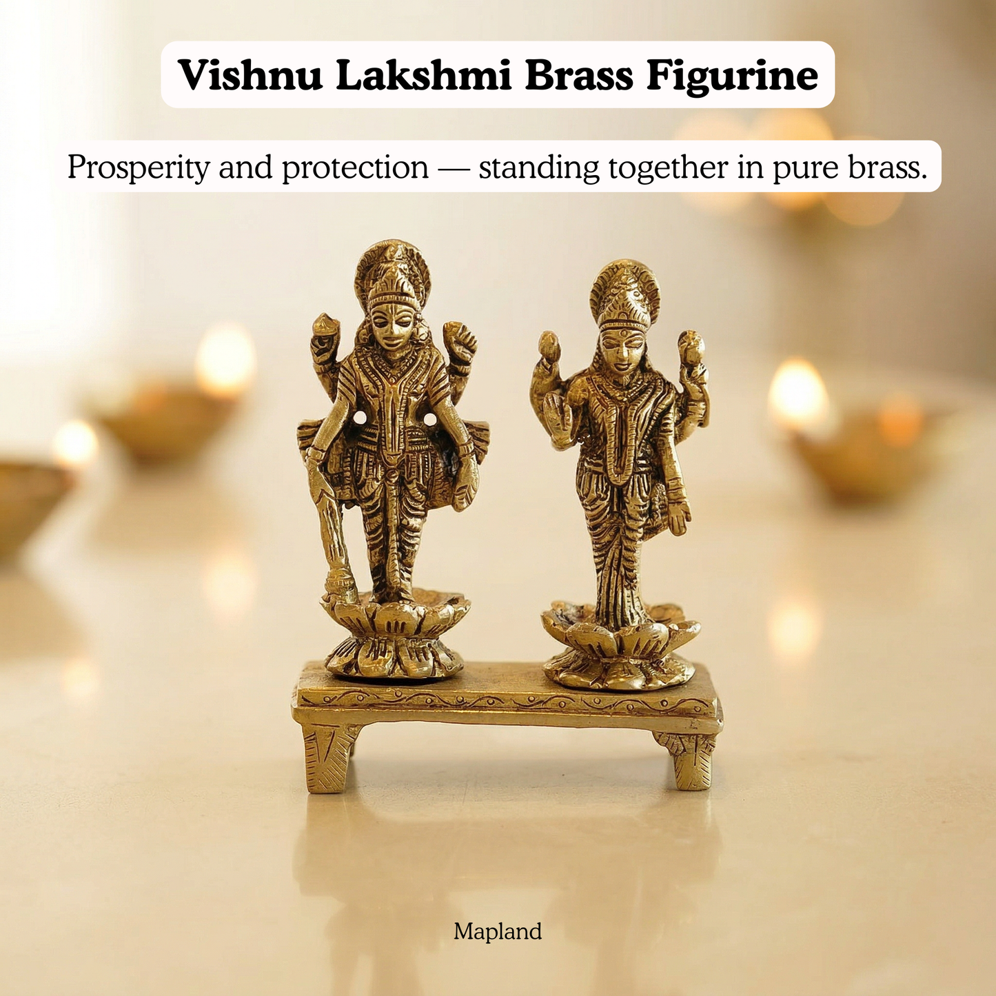 Brass Vishnu Lakshmi figurine side view brass chowki base | Mapland