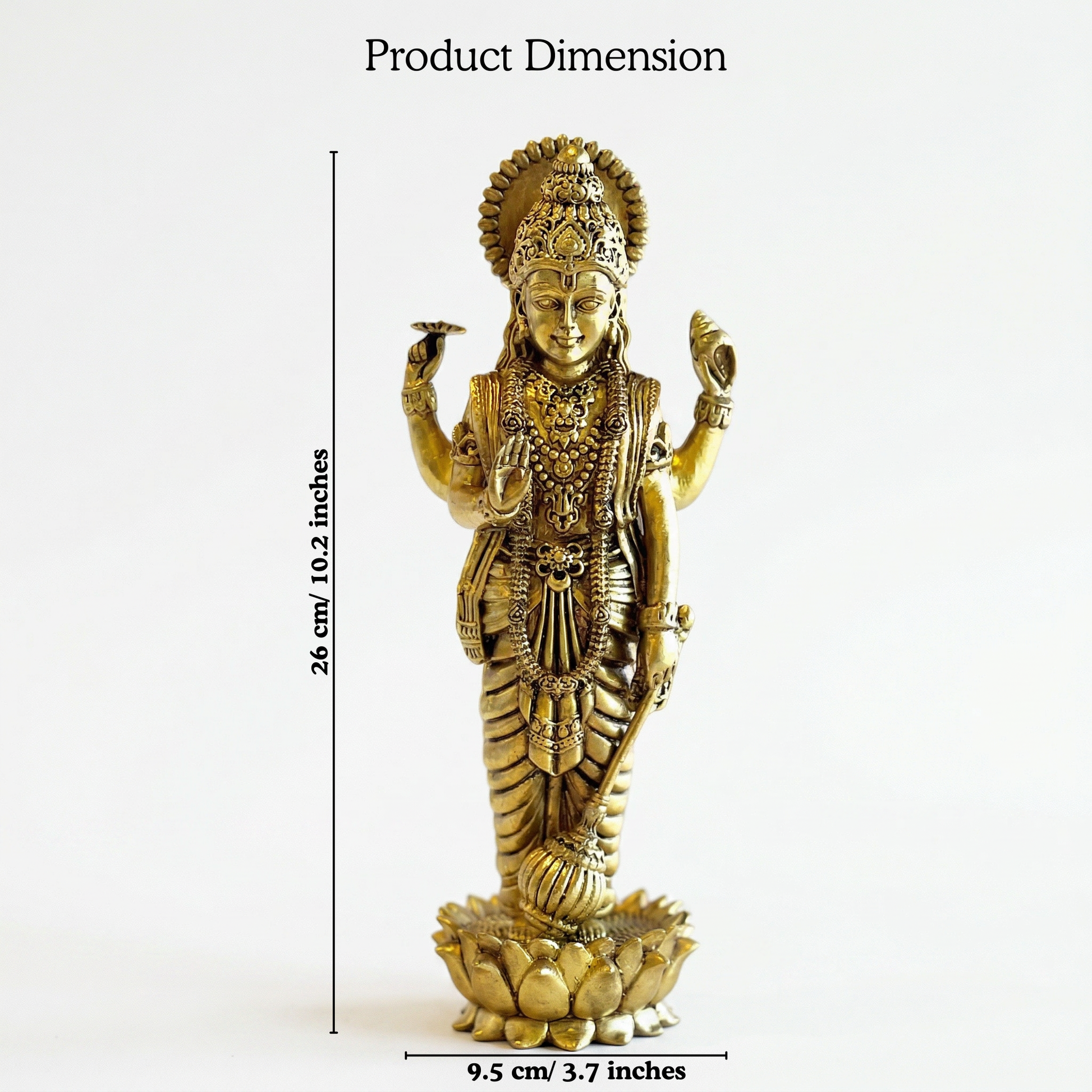 Brass Vishnu idol dimensions 26cm 655g | Mapland