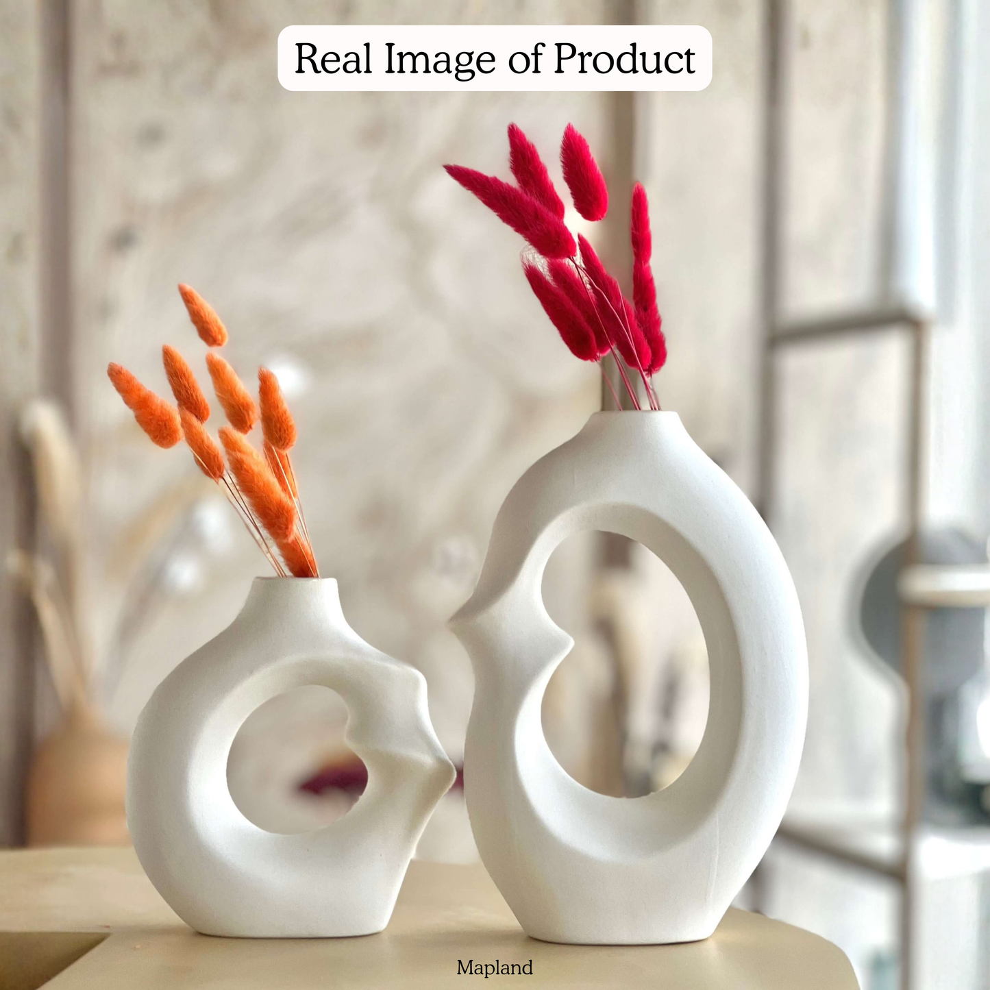 Void Abstract Ring Vase Set handmade ceramic vase — angle view, Indian artisan craft | Mapland