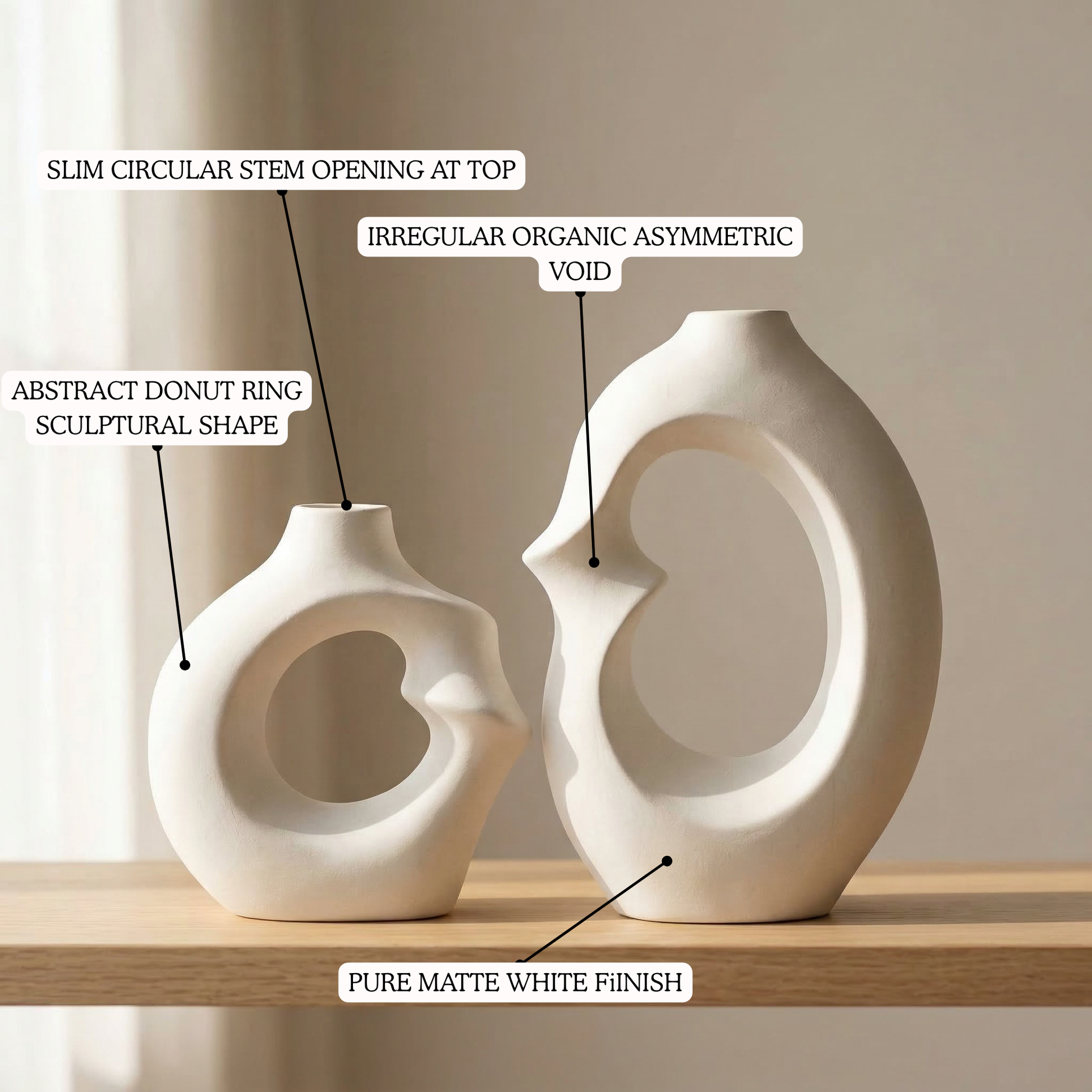 Void Abstract Ring Vase Set handmade ceramic vase — top view, Indian artisan craft | Mapland