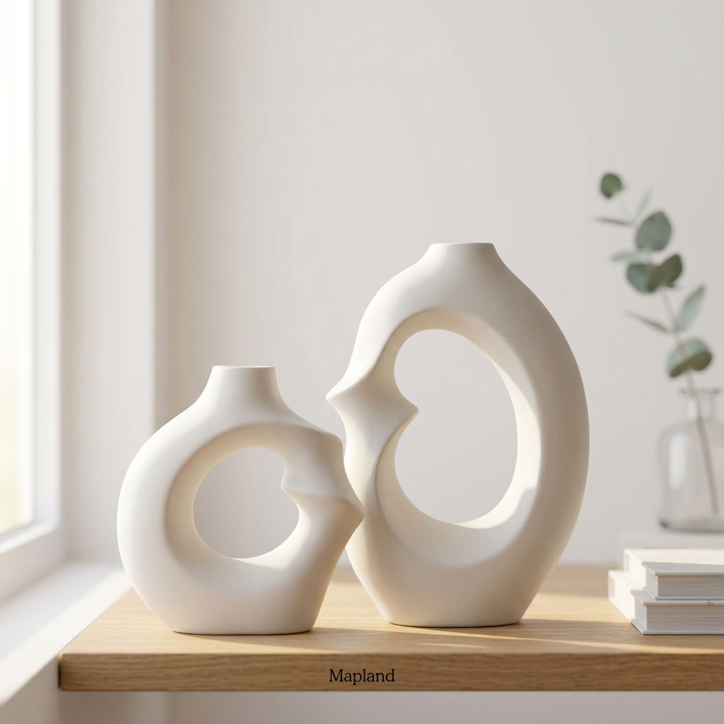 White abstract ring ceramic vase set — handmade ceramic vase | Mapland Design Studio
