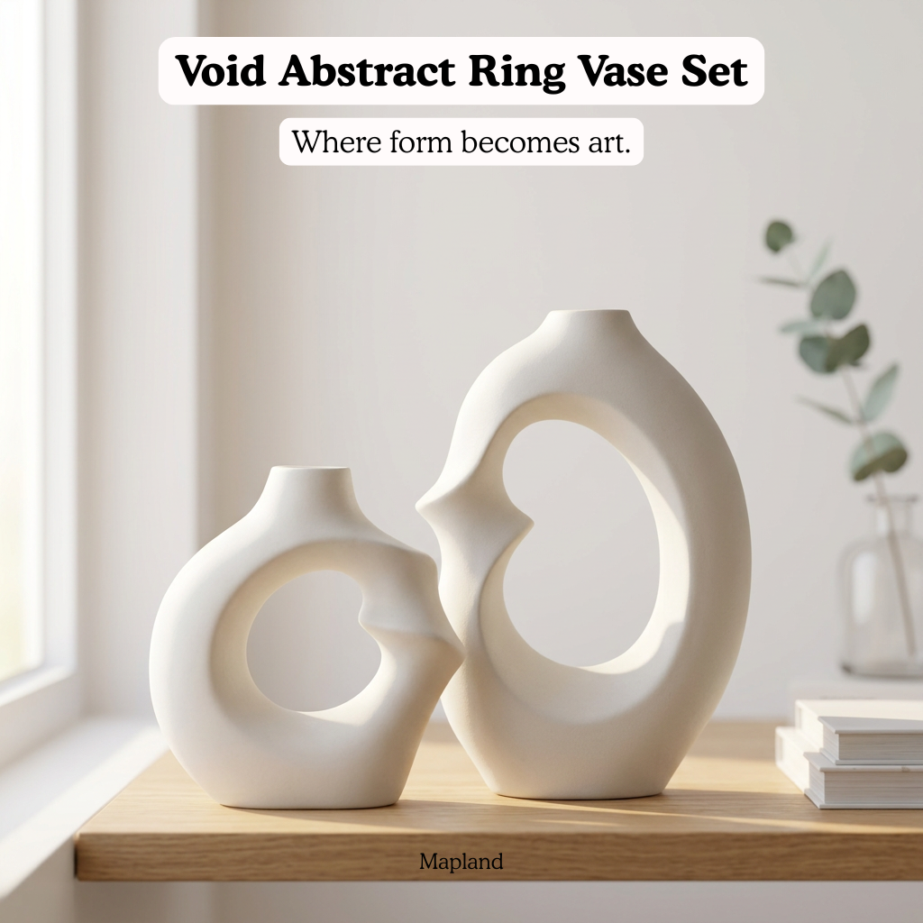 Void Abstract Ring Vase Set handmade ceramic vase — side view, Indian artisan craft | Mapland