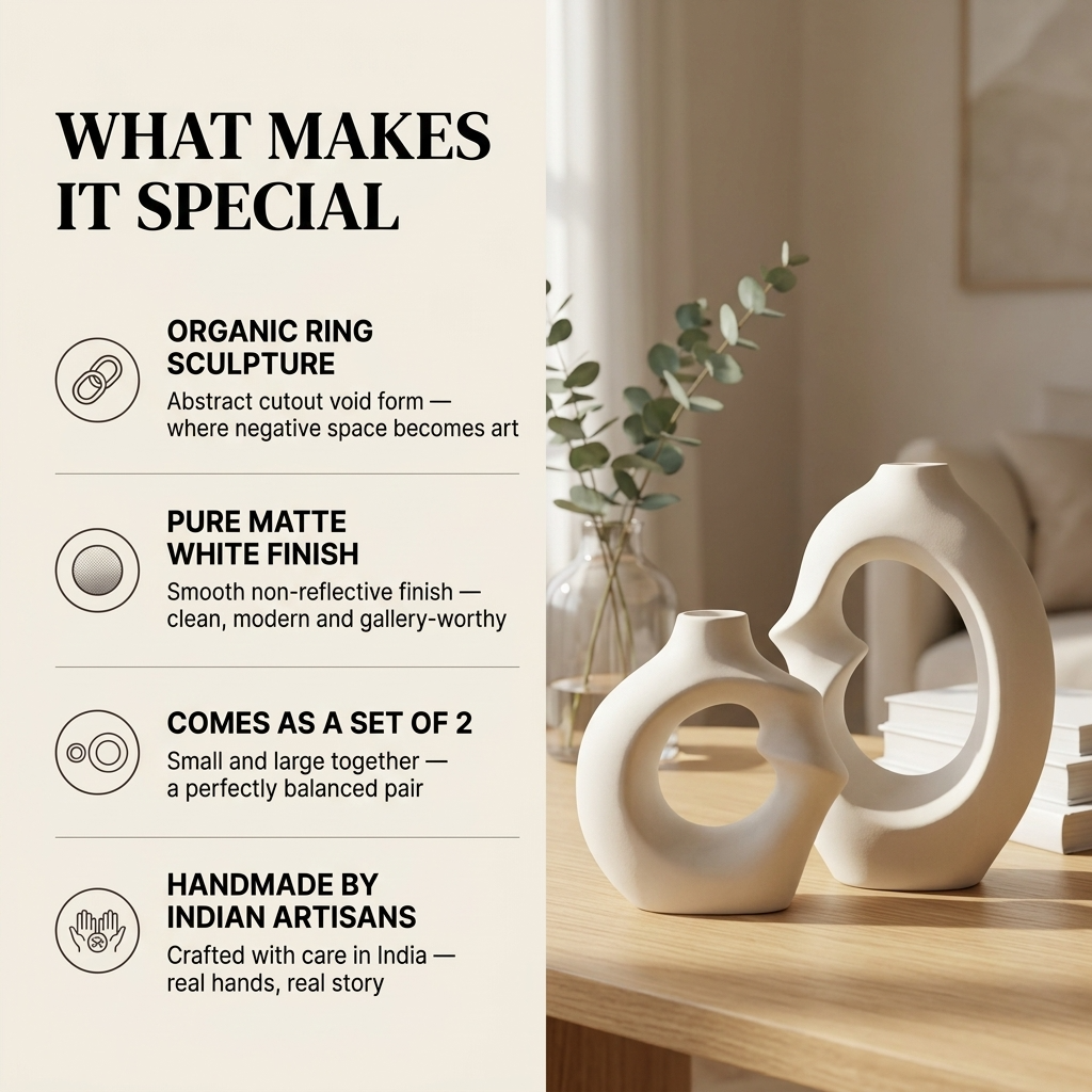 Void Abstract Ring Vase Set handmade ceramic vase — lifestyle view, Indian artisan craft | Mapland