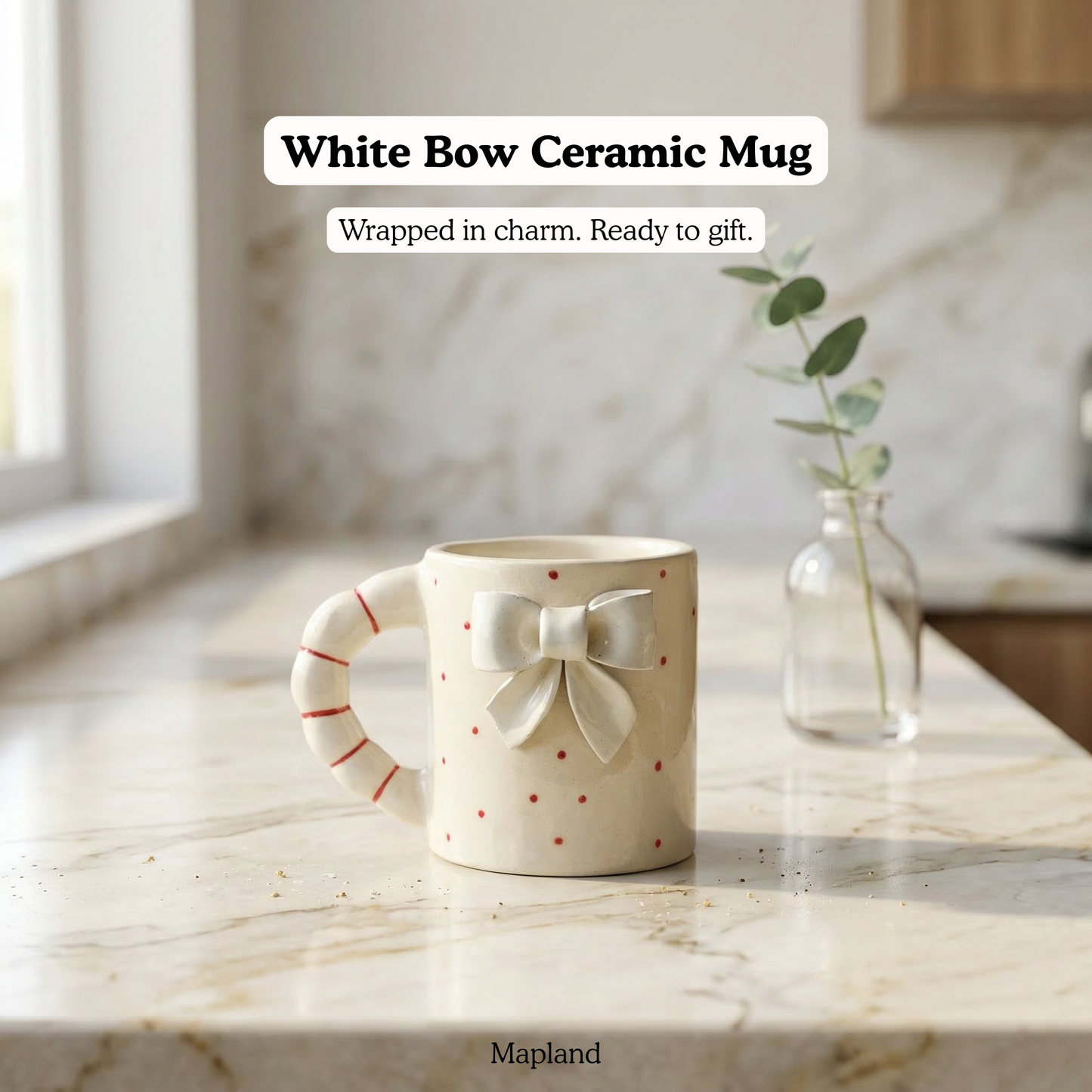 White Bow Ceramic Mug - Mapland